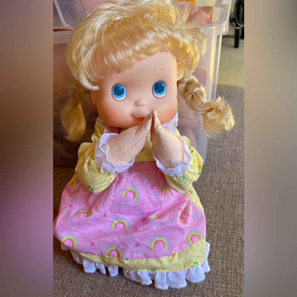 1987 Rainbow Praying Doll Vintage 1980s TCFC Doll Blonde Blue Eyes Pray Girl Toy